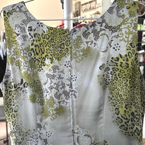 Vintage 90s Miss Dorby Plus Size Sleeveless Green Print Dress Abstract Sz 14W - Picture 4 of 5